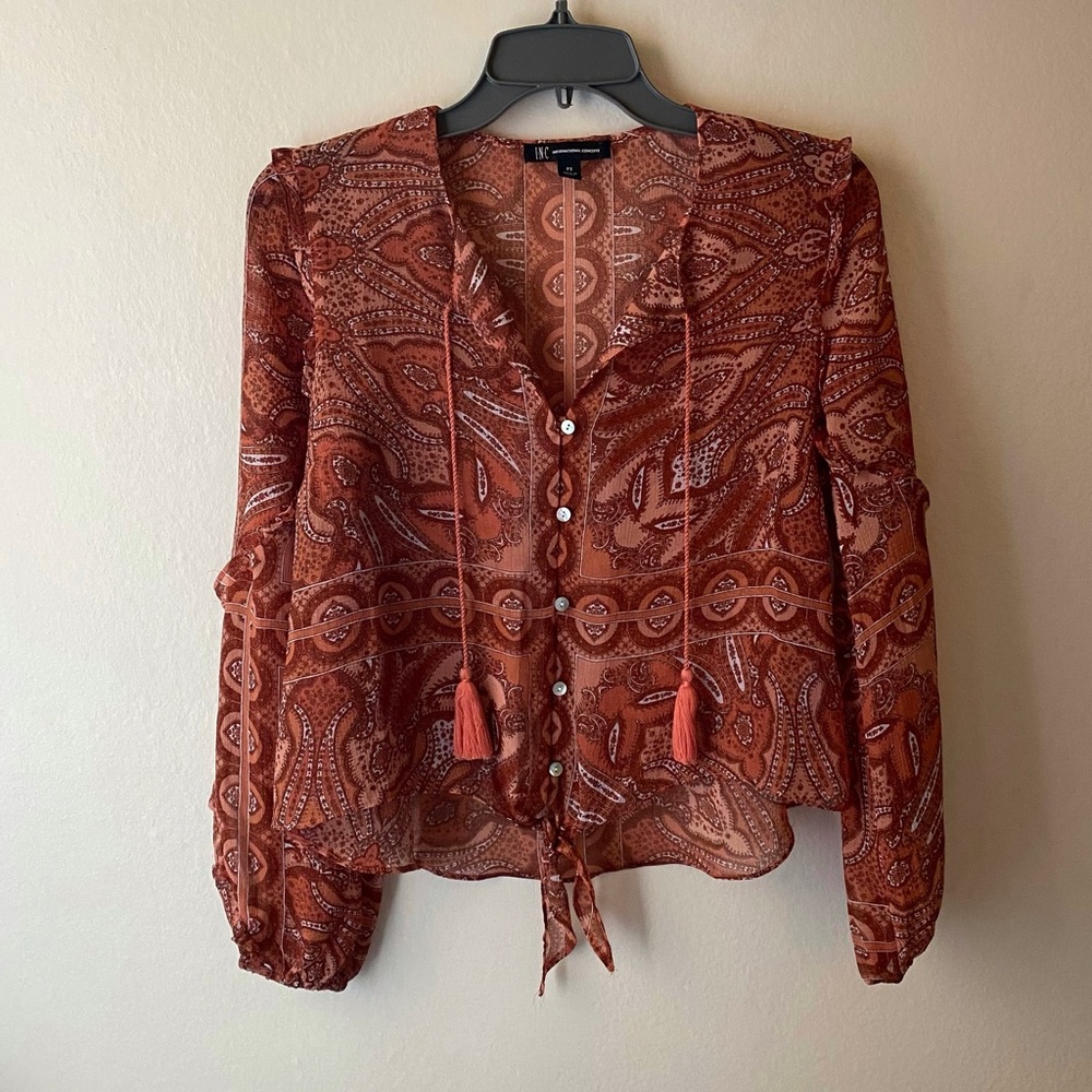 Orange Paisley Button Down Blouse